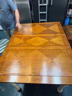 Wood Dining Table with Diamond Inlay Top