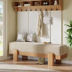 HH0013 55" Upholstered Entryway Bench, Shoe Bench End of Bed Stool with MDF Frame