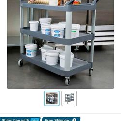 Rubbermaid Xtra Gray 300 lb. Three Shelf Utility Cart / Bus Cart 40" x 20" x 37"