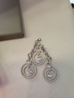 925 Sterling Silver Set Leverback Dangle Earrings Oval Pendant Box Pouch