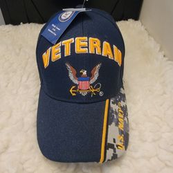 officially licensed U.S. Navy Veteran baseball cap featuring embroidered emblem details and a camouflage design on the brim