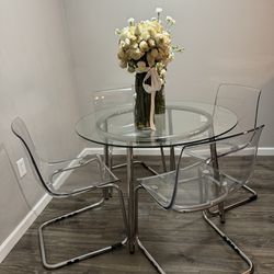 Glass Tables & 4 Chairs 