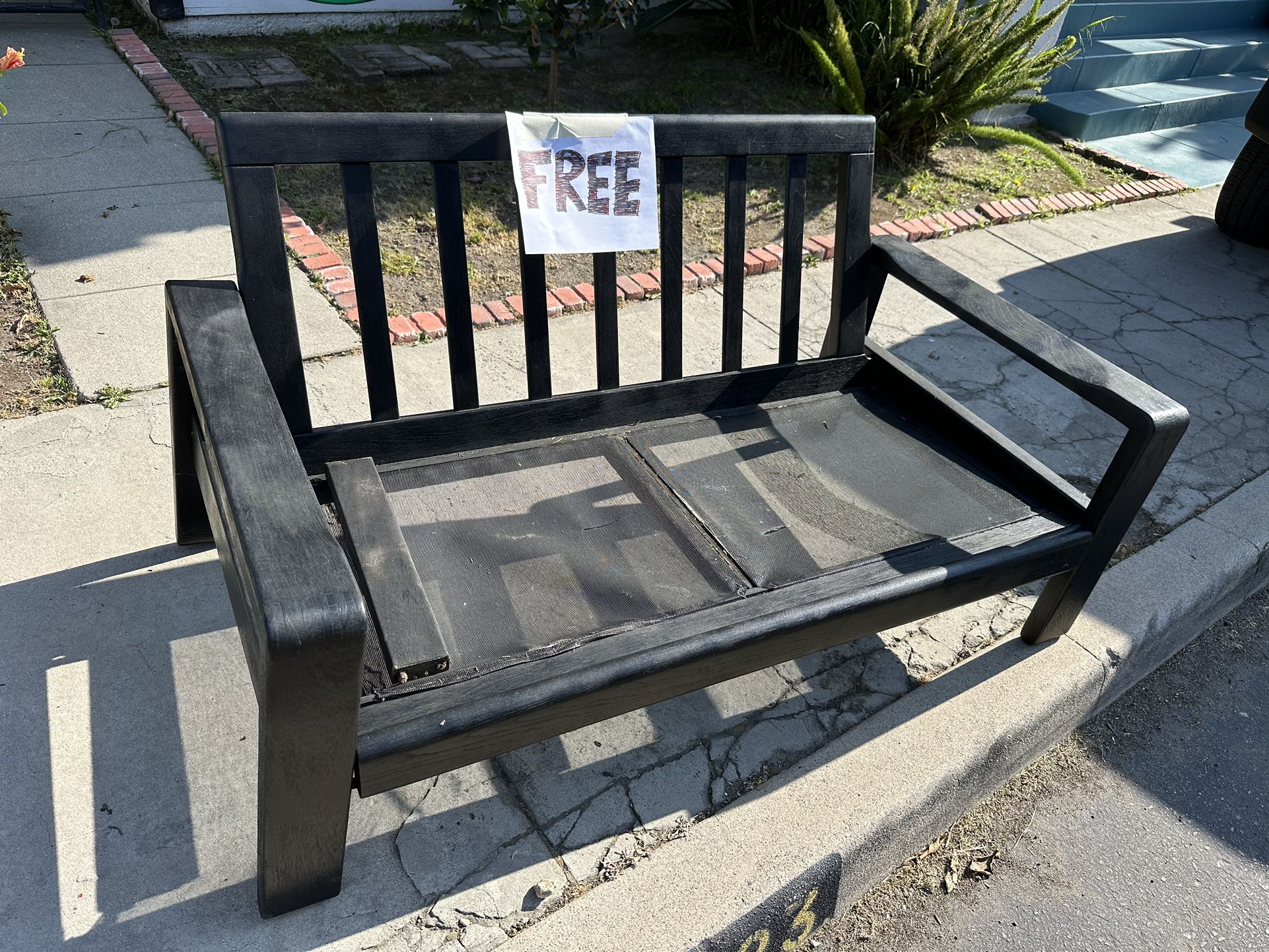 FREE !!!  Mid-Century Modern Black Wood Love Seat