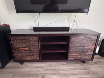 Dark Wood Media Console with Textured Door Panels