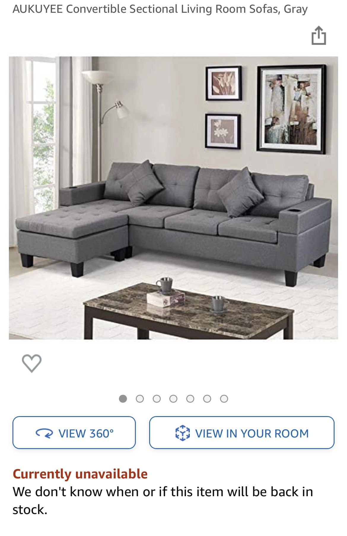 Convertible Sectional Living Room Sofas, Gray WITH CUP HOLDERS!