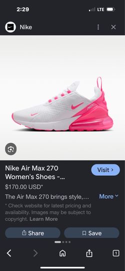 Nike Air Max 270 woman's size 10 shoes summit white pink spell