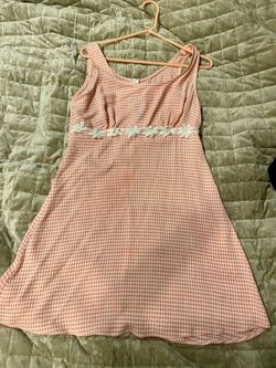 Pink Gingham Sleeveless Dress with Floral Lace Trim size 9