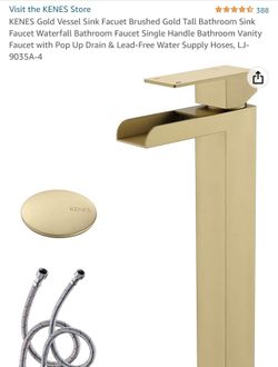 New Gold Water Faucet 4x12 Inches. Extra Tall Waterfall Style.