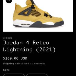 Nike Air Jordan 4 Lightning Size 4Y 6Y