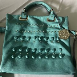 VINCE CAMUTO Pebbled Leather Studded Hobo Shoulder Bag, Purse, turquoise