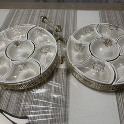 Modern White & Silver Snack Serving Trays with Handles