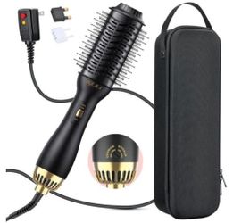 110~250V Multi-Voltage Hair Dryer Brush for International Travel, EU/UK Plug Adapter & Travel Case Incl