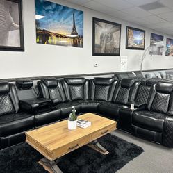 Black Leather Sofa Sectional w/ LED Lights 