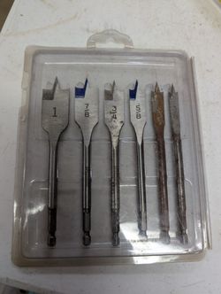 6pc Spade Drill Bit Set Paddle Wood Boring Flat 3/8" to 1" Quick Change Bits