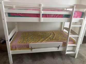 White Wood Twin Bunk Bed with Ladder