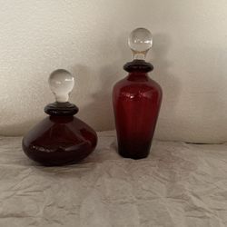 Vintage Ruvy Red Perfime/Apothecary  Bottles- Clear Stoppers 