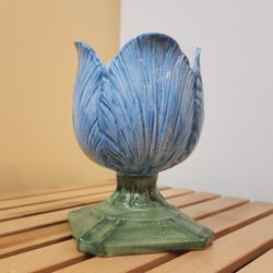 Antique Nora Fenton Import Italy Vase Planter Tulip Blue Green Ceramic