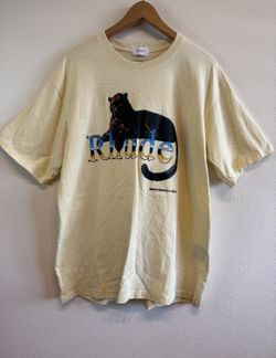 Rhude Black Panther Logo T Shirt Mens XL Cream Yellow
