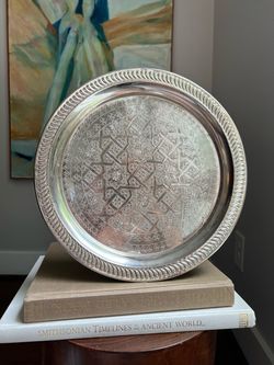 Vintage Floral Stainless Steel Decorative Tray ( D13” ) firm on price