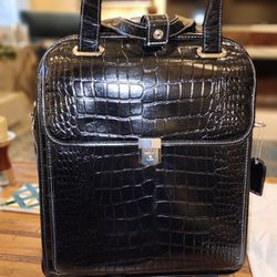 Black Leather Bag Personal Item Carry-on Travel Airplane Under Seat Luggage
