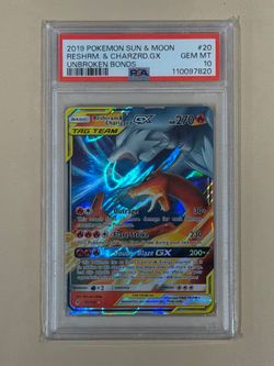 2019 Pokemon Unbroken Bonds Reshiram & Charizard GX 20/214 PSA 10