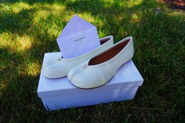Maison Margiela Women’s White Leather Slip-On Ballet Flats Bow Round Toe NIB