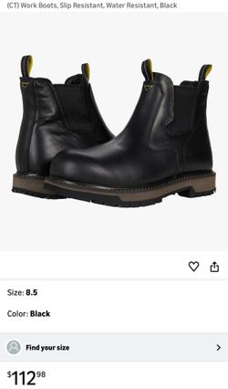 (CT) Work Boots, Slip Resistant, Water Resistant, Black
