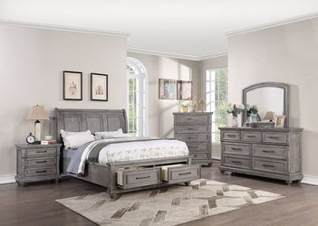 Brand New Grey 4pc Queen Bedroom Set (Available in California & Eastern King)