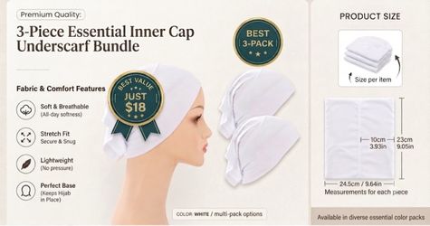 Cotton Hijab Inner Cap 3-Piece Bundle Muslim women