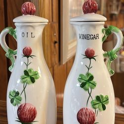 Vintage Lefton  oil and vinegar cruets  #2606 Fine China Japan Pink Blossom