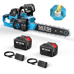 SEESII 40V 16-Inch Cordless Chainsaw: Brushless Electric Chain Saws with 2×4.0Ah Batteries & Charger, Tool-Free Chain Tension, Auto Oiling, for Tree T