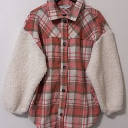 Davi & Dani Somewhere in Seattle Plaid Teddy Sleeve Shacket Oversized Medium