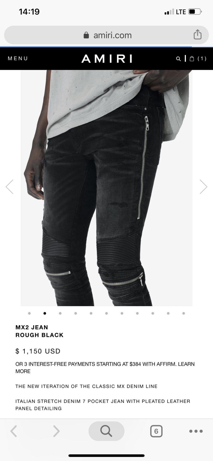 Amiri MX2 Jeans Rough Black Size 33