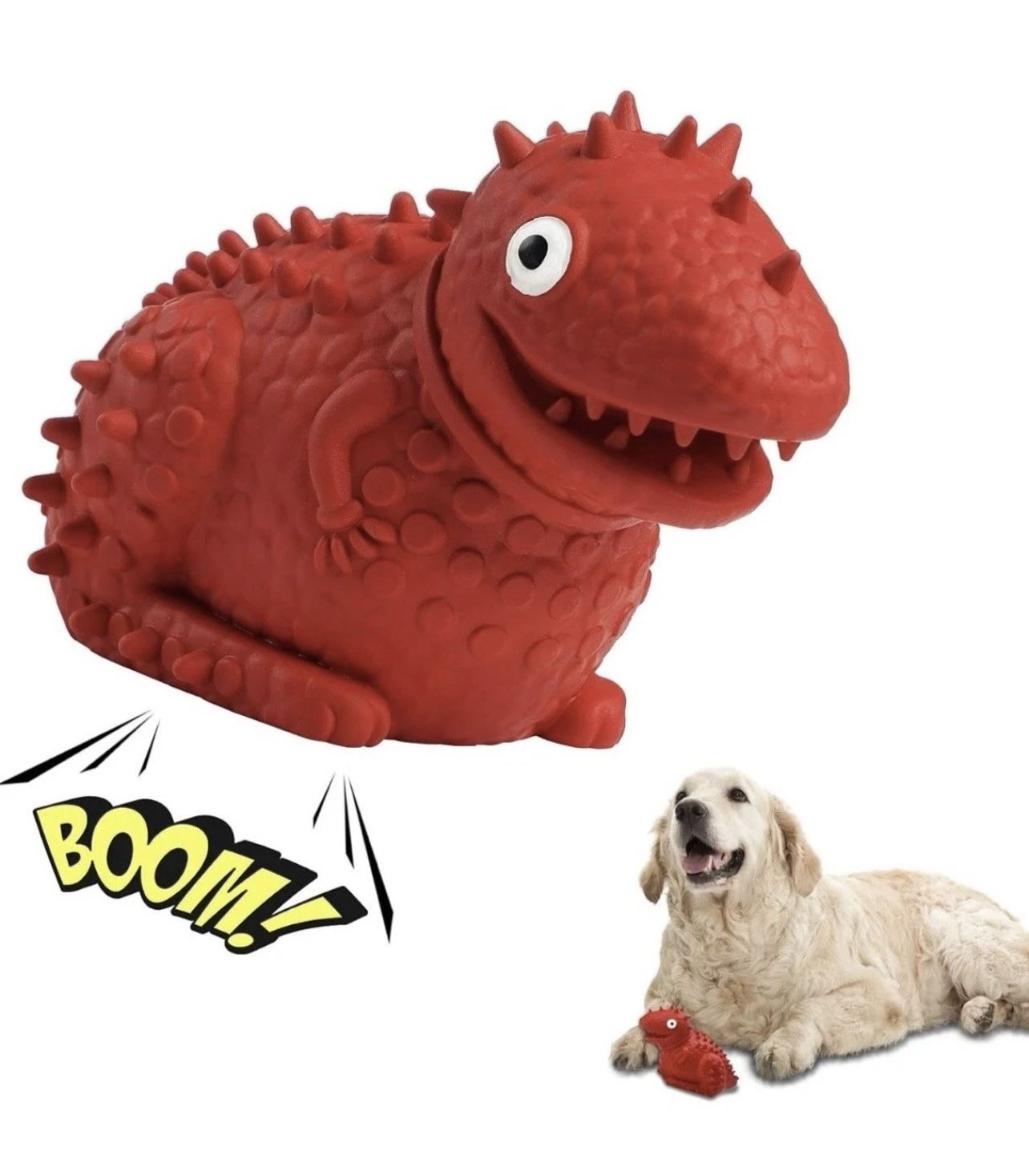 NEW Red Washable Tough Rubber Squeaky Dinosaur Dog Chew Toy