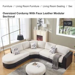 ❤️‍🔥 Oversized Corduroy With Faux Two color optionsLeather Modular Sectional Sofa Couch$780