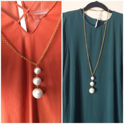 Gold plated cotton pearl pendant statement necklace