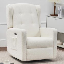 Ketaiyou Power Swivel Rocking Recliner Chair, High Back Electric Rocker Nursery Glider Chair, USB and Type-C Ports, Upholstered Teddy Fabric Reclining
