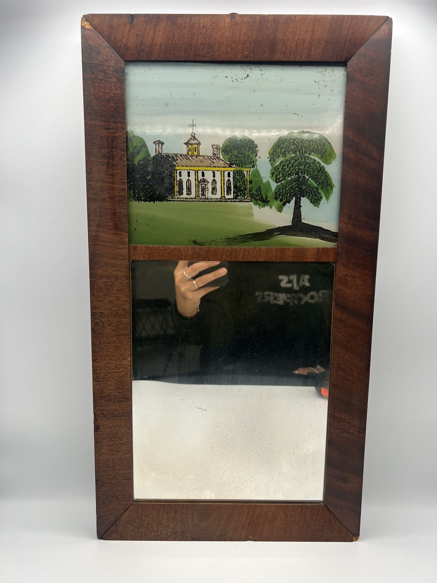 Antique Reverse Painted Scene and Wall Mirror