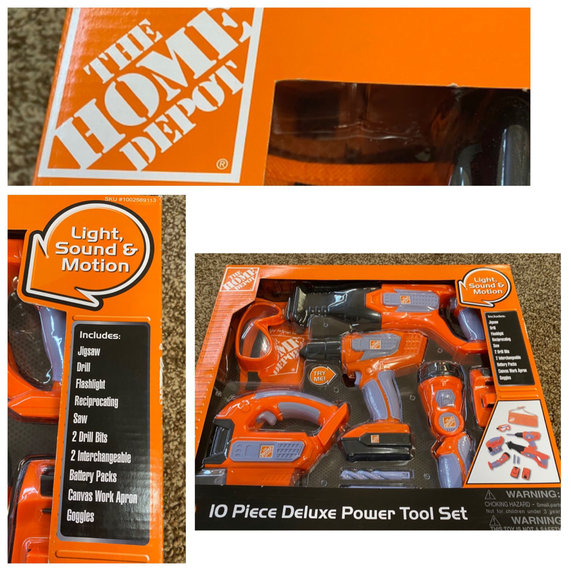 Kids HOME DEPOT 10 pc deluxe kids power tool set. Brand new great gift. 35.00
