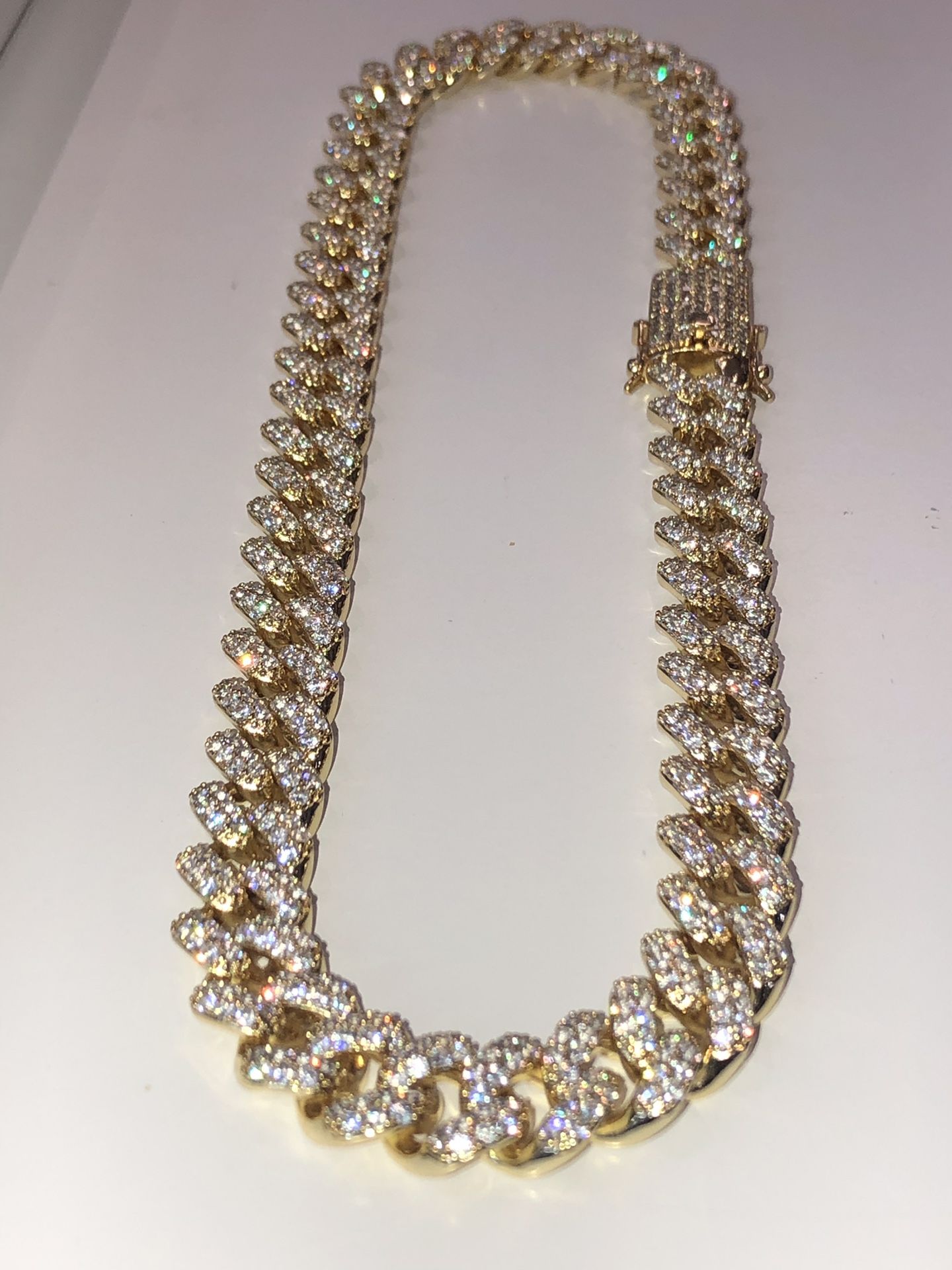 Iced out 14k gold PVD plated finish flooded diamonds Miami Cuban link Chain 14mm