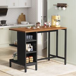 43" Kitchen Island Kitchen Counter Table with 5 Open Shelves