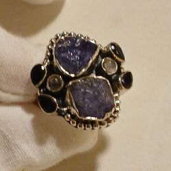 Raw Tanzanite Ring, Ring For Women, Silver Ring, Gift For Women, Iolite Ring, Handmade Gift, Moonstone Ring, Birthday Gifts, Gemstone Ring
