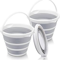 new 2-Pack Collapsible Buckets - 2.6 Gallon (10L) Large Capacity, Essential for RV, Garden Cleaning, Car Washing, Camping, Fishing, Multi-Purpose Dura