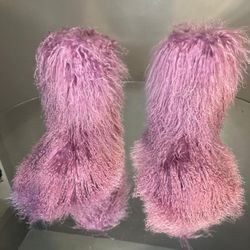Lavender Real Furry Shaggy Boots Size 7.5, 8 Ready Message True Size & Order