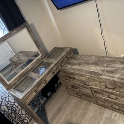 Wood Vanity W/ Turning Mirror