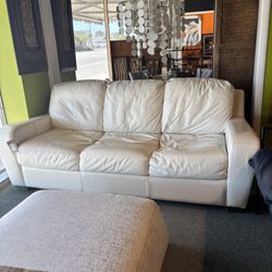Macy's White Leather 3 Seater Sofa - AS IS (Wear & Tear) - SKU: CZBD1H