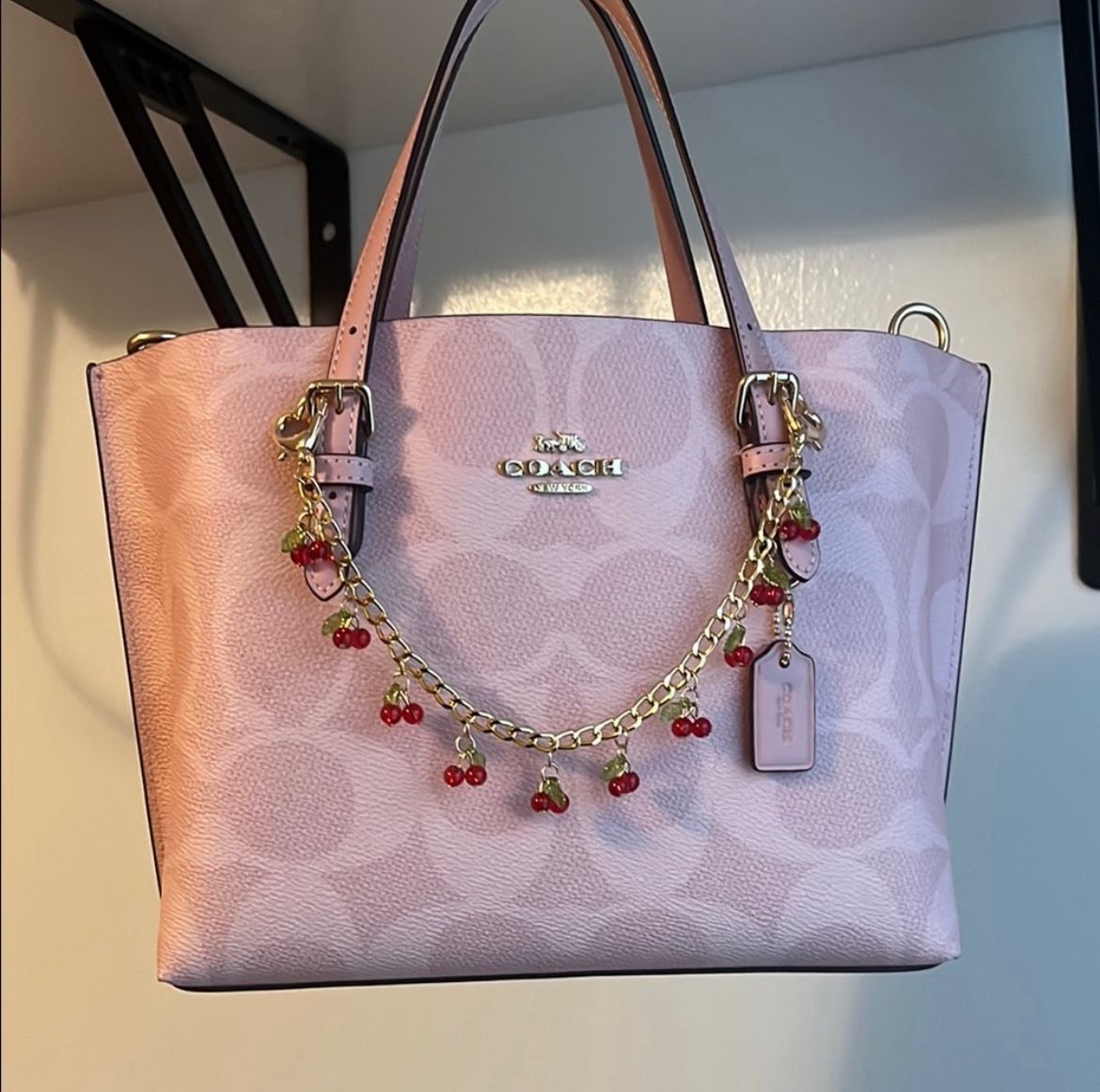 Cherry charm gold chain strap