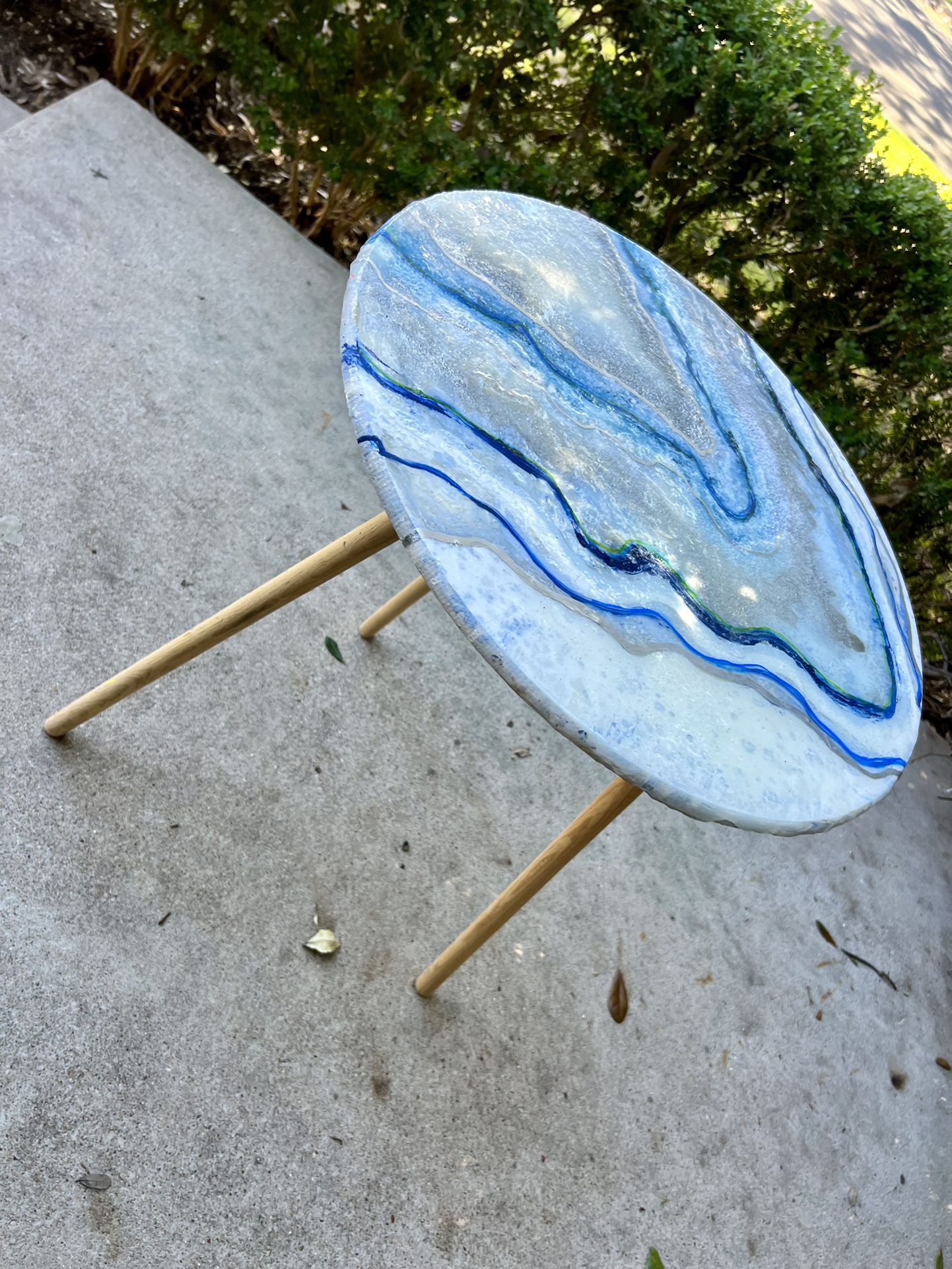 Blue Geode Table Made With Real Crushed Crystal Quartz And Resin. 