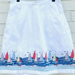 Vintage BocaBay Pocket Nautical Sailboat A Line Skirt Elastic Waist Small 8