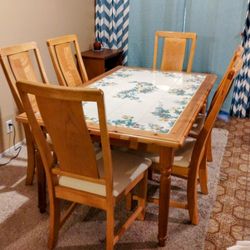 Italian Hand Painted Kitchen Table..Grape Vine Design!@..Solid Wood And Tile Top..Size 62x38 Wide 30 Inches Tall...6 Padded Solid Wood Kitchen Chairs.